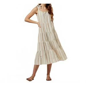 NEW GIFTCRAFT stripe tank maxi dress in beige